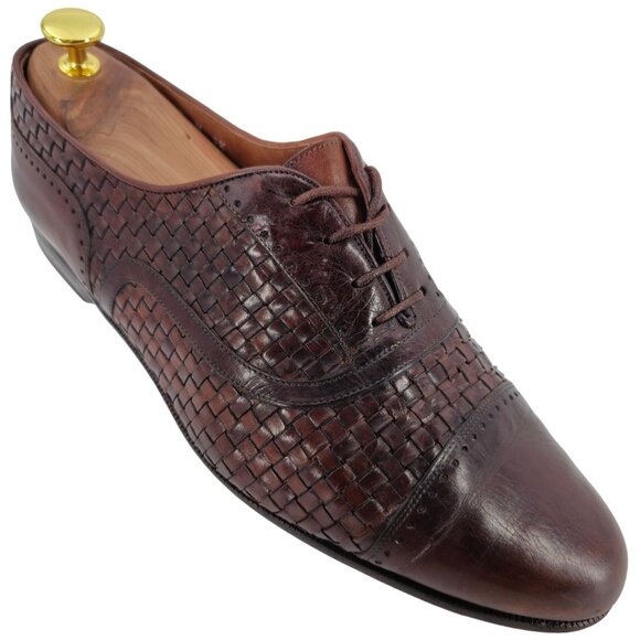 Bragano Cole Haan Woven Leather Oxfords Brown Italy Mens 9.5 Dress Shoes Vintage - Picture 1 of 11